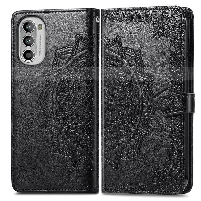 Coque Portefeuille Motif Fantaisie Livre Cuir Etui Clapet pour Motorola Moto G71s 5G Noir Plus