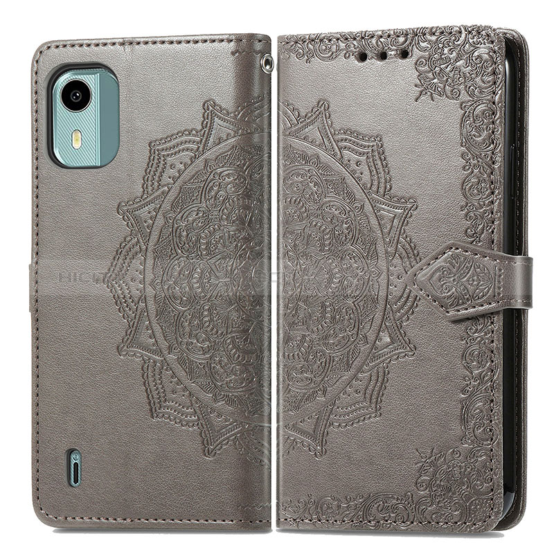 Coque Portefeuille Motif Fantaisie Livre Cuir Etui Clapet pour Nokia C12 Gris Plus