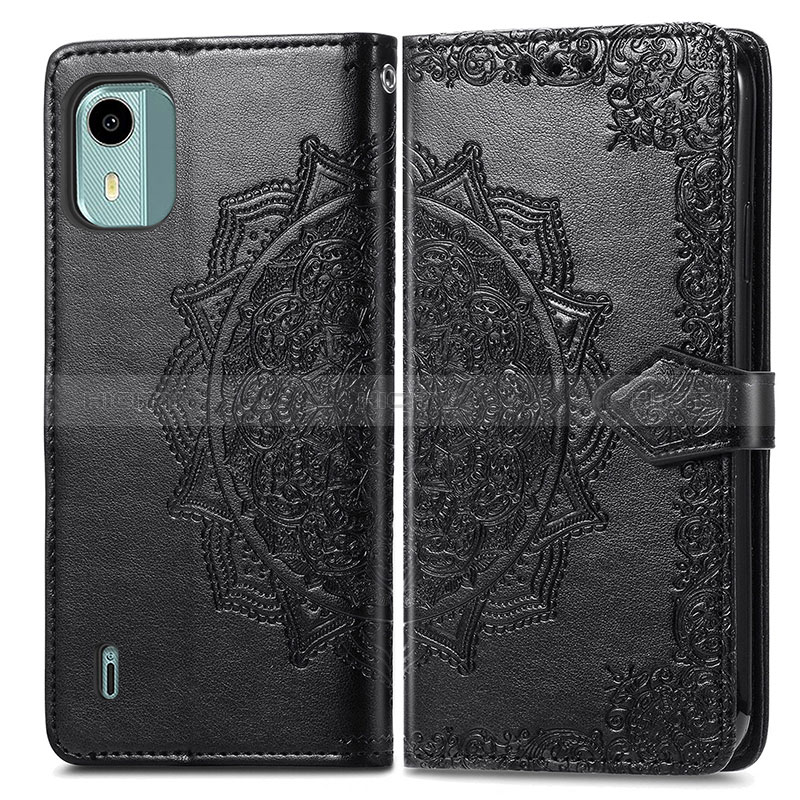 Coque Portefeuille Motif Fantaisie Livre Cuir Etui Clapet pour Nokia C12 Plus Noir Plus