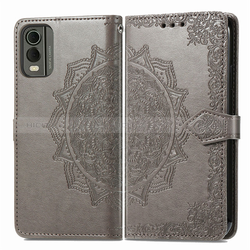 Coque Portefeuille Motif Fantaisie Livre Cuir Etui Clapet pour Nokia C210 Gris Plus