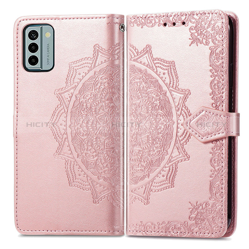 Coque Portefeuille Motif Fantaisie Livre Cuir Etui Clapet pour Nokia G22 Or Rose Plus