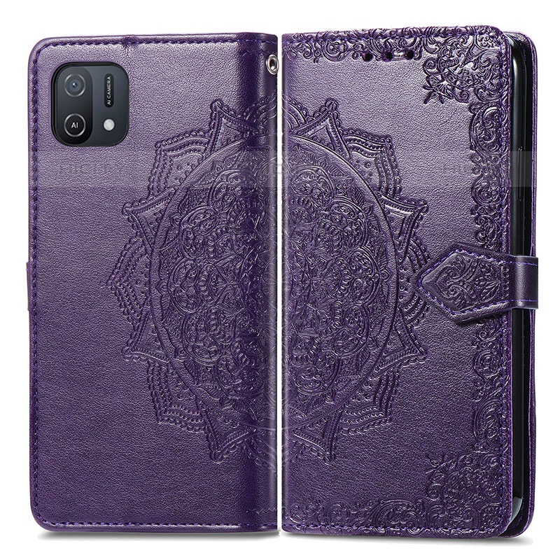 Coque Portefeuille Motif Fantaisie Livre Cuir Etui Clapet pour Oppo A16e Violet Plus