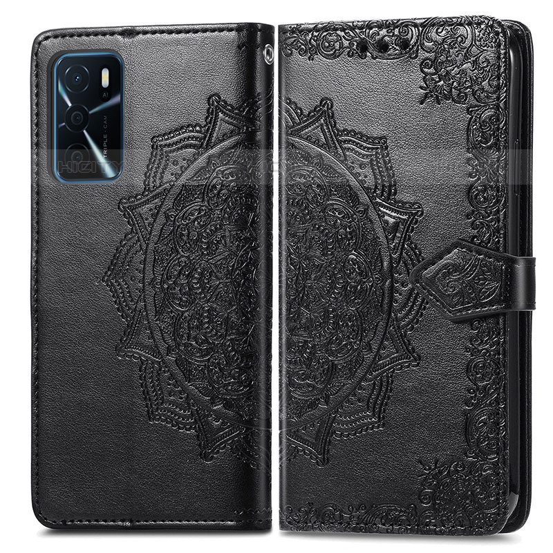 Coque Portefeuille Motif Fantaisie Livre Cuir Etui Clapet pour Oppo A16s Noir Plus