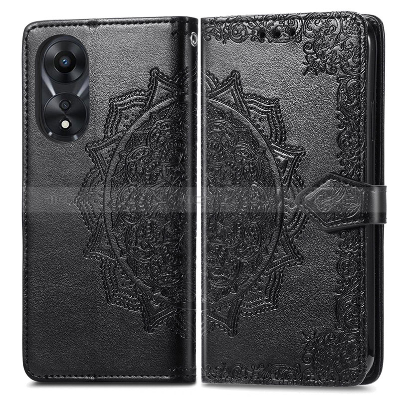 Coque Portefeuille Motif Fantaisie Livre Cuir Etui Clapet pour Oppo A18 Noir Plus