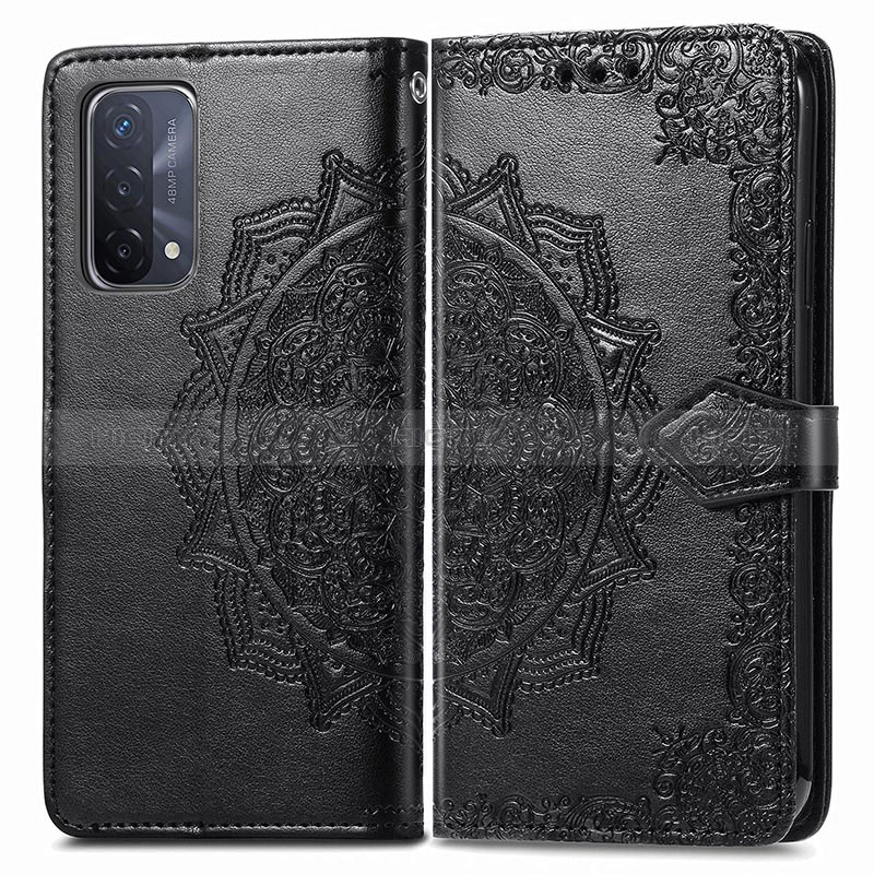 Coque Portefeuille Motif Fantaisie Livre Cuir Etui Clapet pour Oppo A54 5G Noir Plus