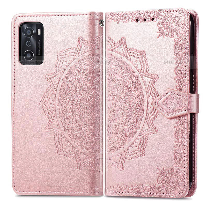 Coque Portefeuille Motif Fantaisie Livre Cuir Etui Clapet pour Oppo A55S 5G Or Rose Plus