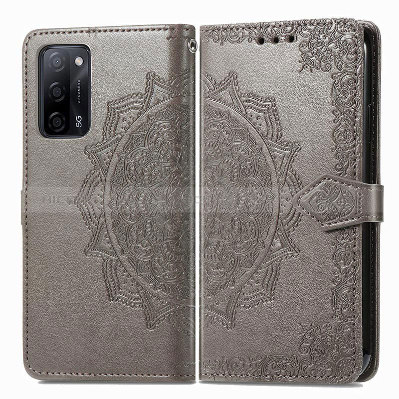 Coque Portefeuille Motif Fantaisie Livre Cuir Etui Clapet pour Oppo A56 5G Gris Plus