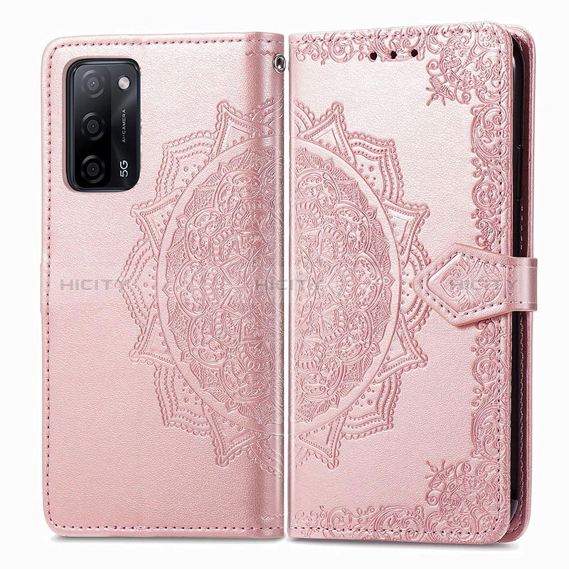 Coque Portefeuille Motif Fantaisie Livre Cuir Etui Clapet pour Oppo A56 5G Or Rose Plus