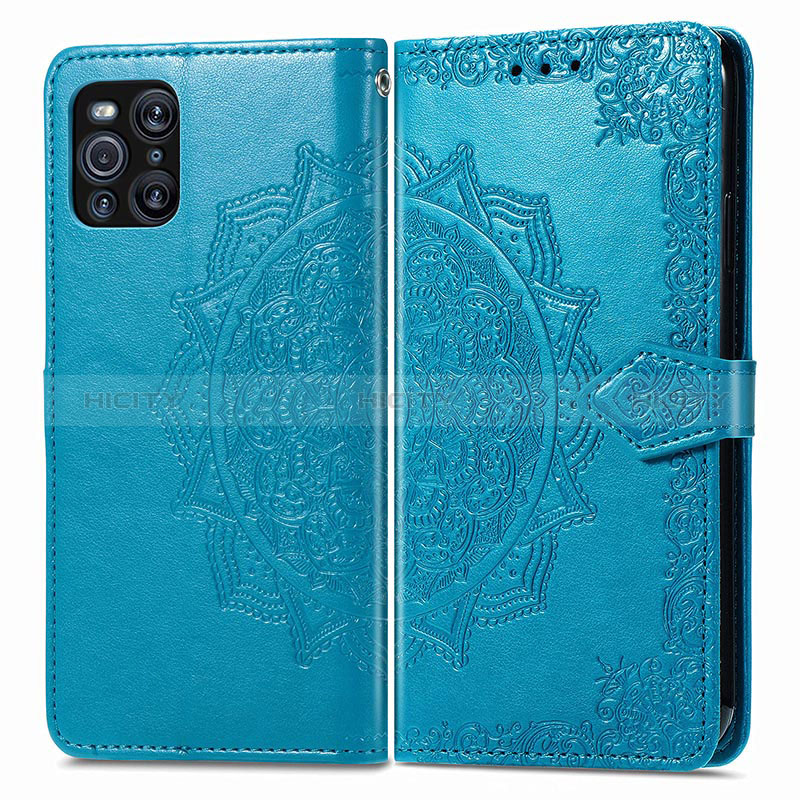 Coque Portefeuille Motif Fantaisie Livre Cuir Etui Clapet pour Oppo Find X3 5G Bleu Plus