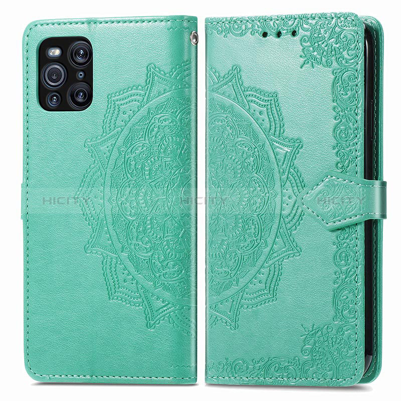 Coque Portefeuille Motif Fantaisie Livre Cuir Etui Clapet pour Oppo Find X3 5G Vert Plus