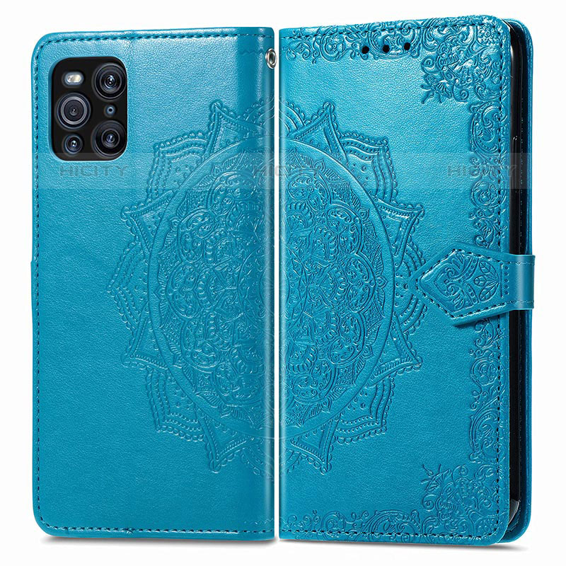 Coque Portefeuille Motif Fantaisie Livre Cuir Etui Clapet pour Oppo Find X3 Pro 5G Bleu Plus