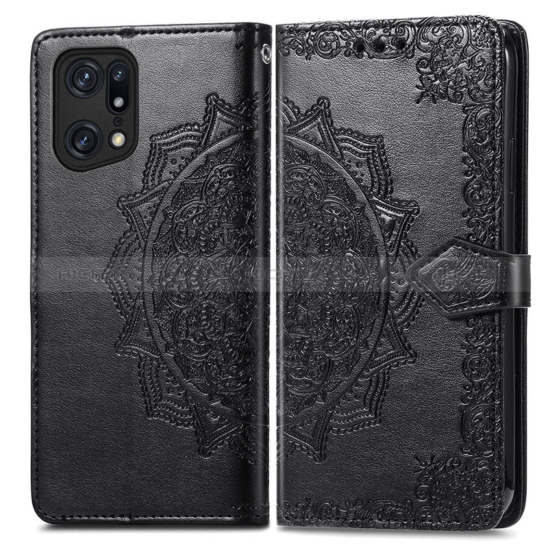 Coque Portefeuille Motif Fantaisie Livre Cuir Etui Clapet pour Oppo Find X5 5G Noir Plus