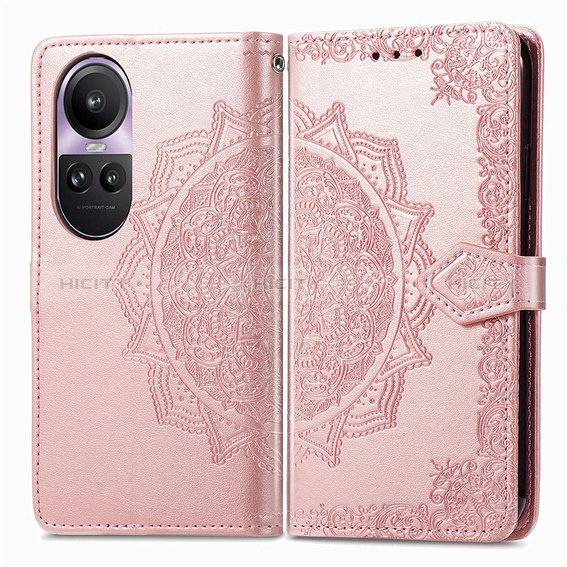 Coque Portefeuille Motif Fantaisie Livre Cuir Etui Clapet pour Oppo Reno10 5G Or Rose Plus