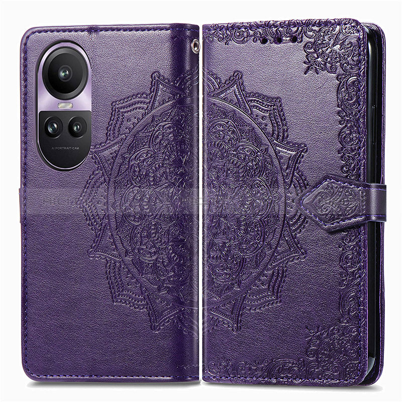 Coque Portefeuille Motif Fantaisie Livre Cuir Etui Clapet pour Oppo Reno10 5G Violet Plus