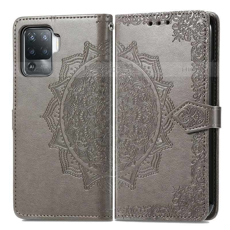 Coque Portefeuille Motif Fantaisie Livre Cuir Etui Clapet pour Oppo Reno5 Lite Gris Plus