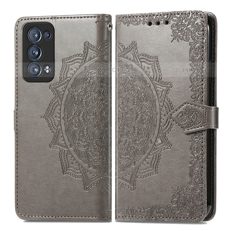 Coque Portefeuille Motif Fantaisie Livre Cuir Etui Clapet pour Oppo Reno6 Pro 5G Gris Plus