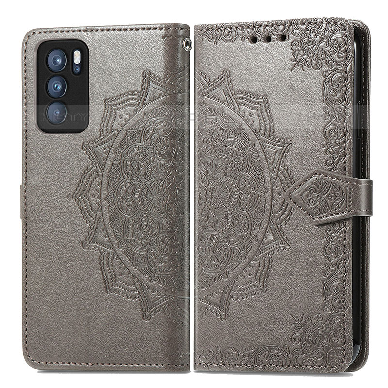 Coque Portefeuille Motif Fantaisie Livre Cuir Etui Clapet pour Oppo Reno6 Pro 5G India Gris Plus