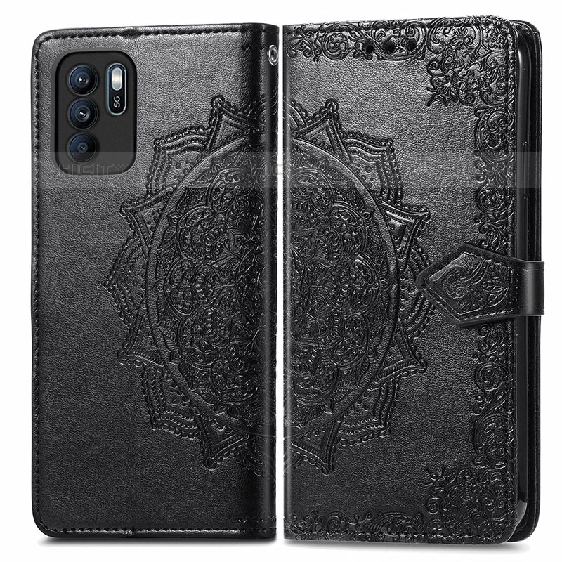 Coque Portefeuille Motif Fantaisie Livre Cuir Etui Clapet pour Oppo Reno6 Z 5G Noir Plus