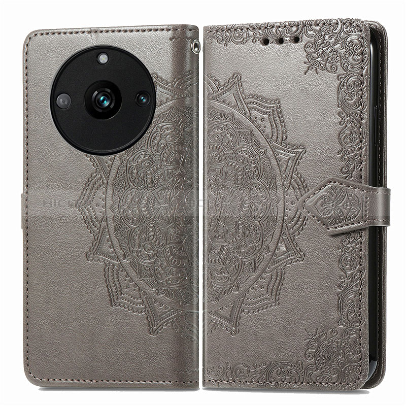 Coque Portefeuille Motif Fantaisie Livre Cuir Etui Clapet pour Realme 11 Pro+ Plus 5G Gris Plus