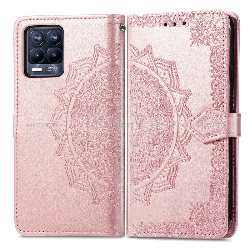 Coque Portefeuille Motif Fantaisie Livre Cuir Etui Clapet pour Realme 8 Pro Or Rose Plus