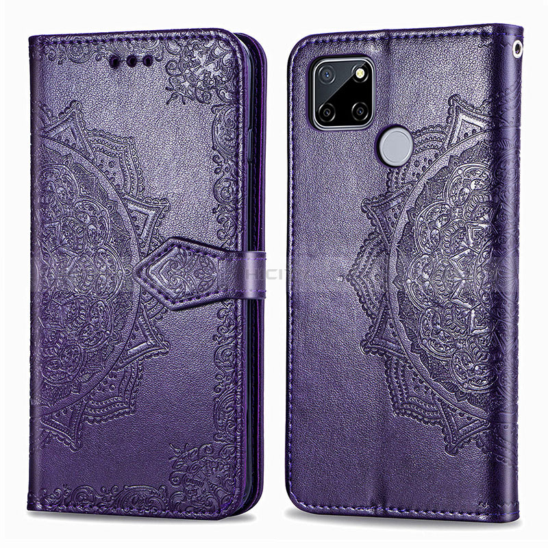 Coque Portefeuille Motif Fantaisie Livre Cuir Etui Clapet pour Realme C12 Violet Plus