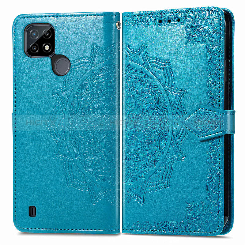 Coque Portefeuille Motif Fantaisie Livre Cuir Etui Clapet pour Realme C21Y Bleu Plus