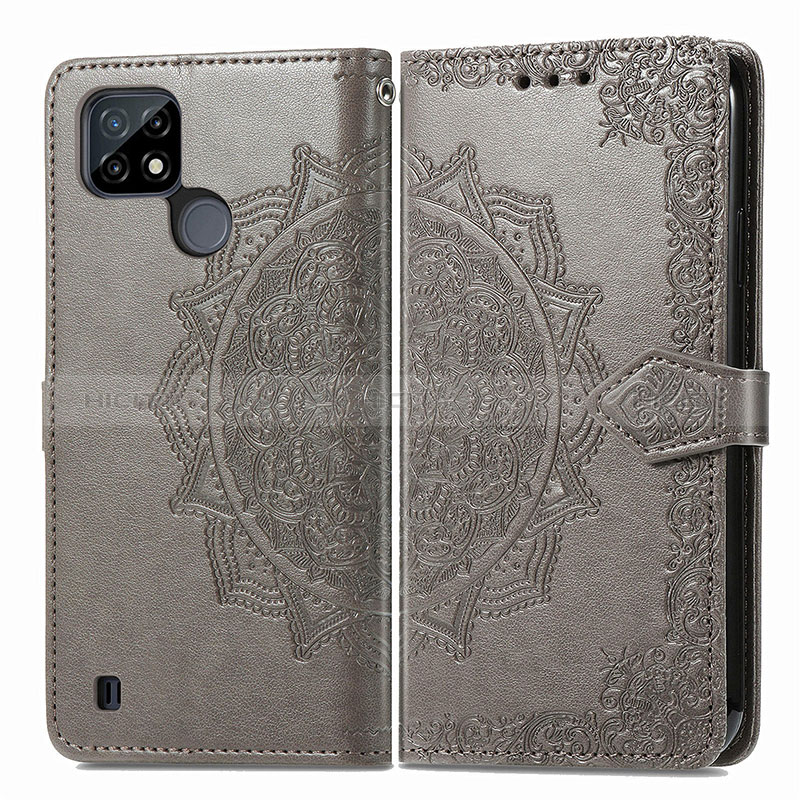 Coque Portefeuille Motif Fantaisie Livre Cuir Etui Clapet pour Realme C21Y Gris Plus