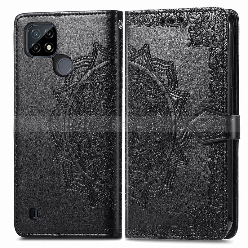 Coque Portefeuille Motif Fantaisie Livre Cuir Etui Clapet pour Realme C21Y Noir Plus