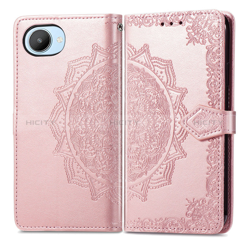 Coque Portefeuille Motif Fantaisie Livre Cuir Etui Clapet pour Realme C30 Or Rose Plus