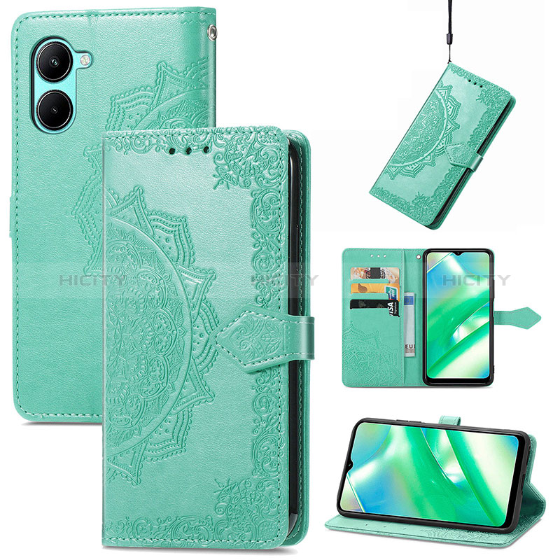 Coque Portefeuille Motif Fantaisie Livre Cuir Etui Clapet pour Realme C33 Vert Plus