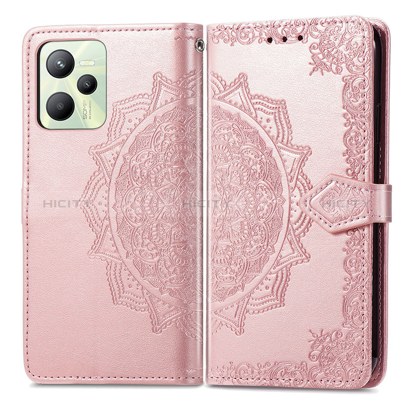 Coque Portefeuille Motif Fantaisie Livre Cuir Etui Clapet pour Realme C35 Or Rose Plus