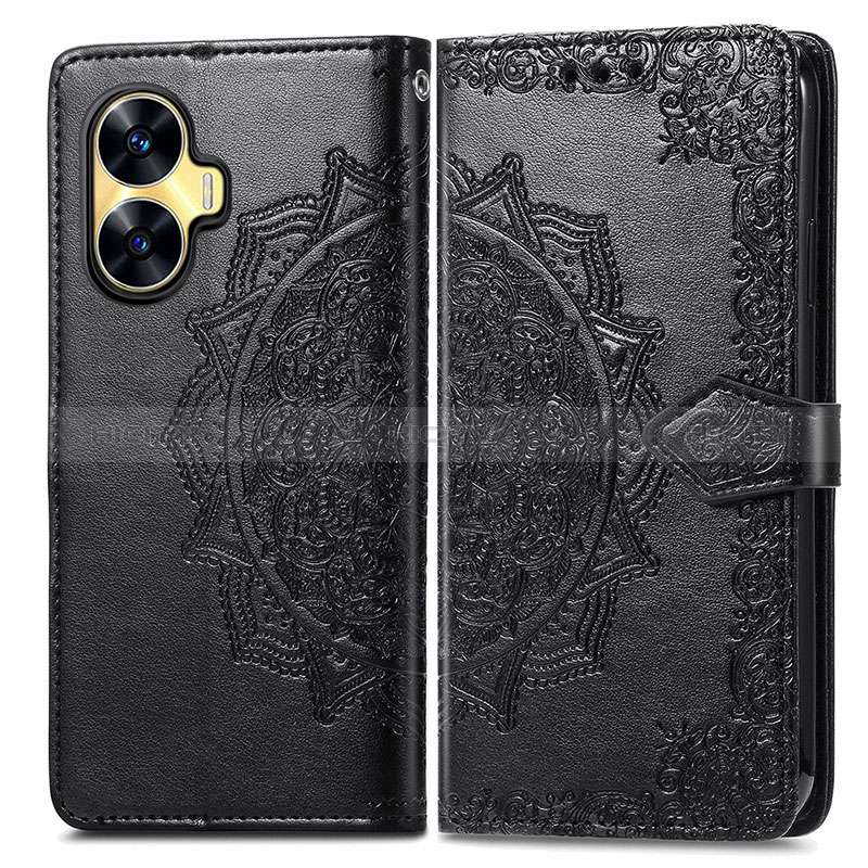 Coque Portefeuille Motif Fantaisie Livre Cuir Etui Clapet pour Realme C55 Noir Plus