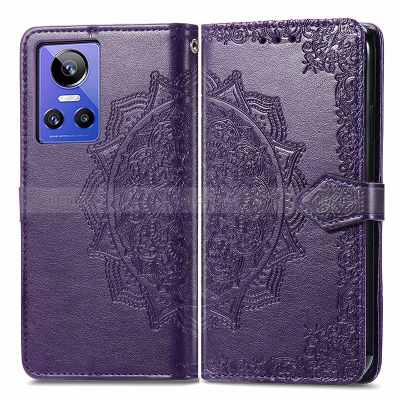 Coque Portefeuille Motif Fantaisie Livre Cuir Etui Clapet pour Realme GT Neo3 5G Violet Plus