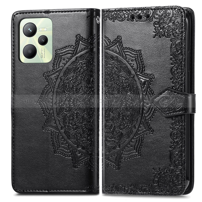 Coque Portefeuille Motif Fantaisie Livre Cuir Etui Clapet pour Realme Narzo 50A Prime Noir Plus