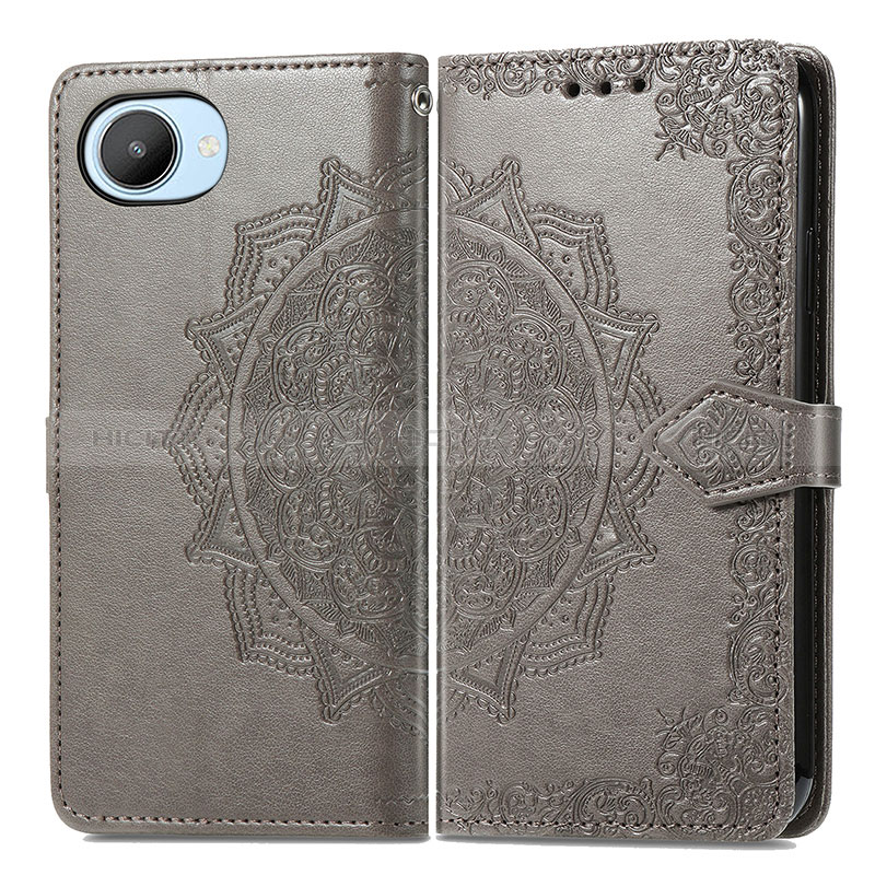 Coque Portefeuille Motif Fantaisie Livre Cuir Etui Clapet pour Realme Narzo 50i Prime Gris Plus