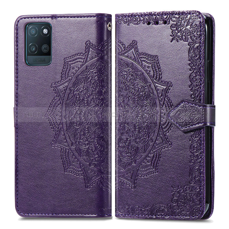 Coque Portefeuille Motif Fantaisie Livre Cuir Etui Clapet pour Realme V11 5G Violet Plus