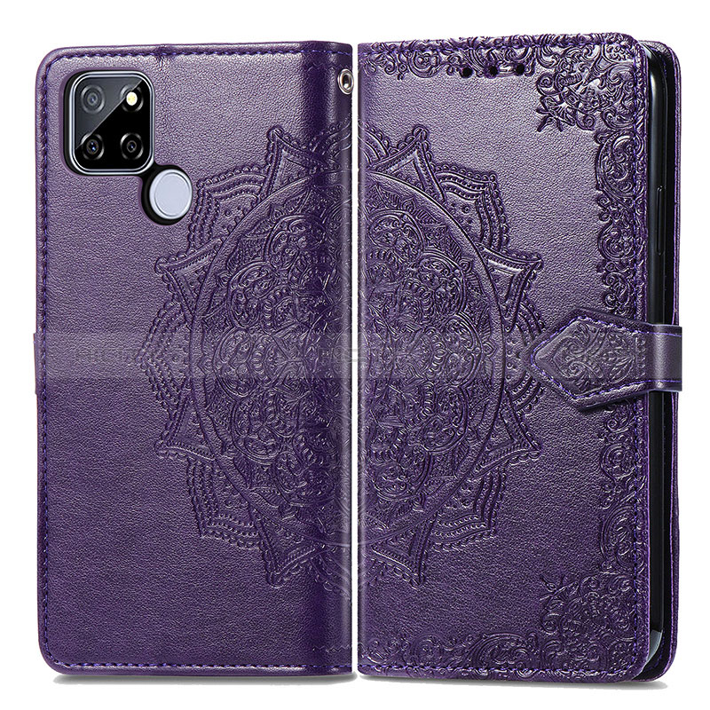 Coque Portefeuille Motif Fantaisie Livre Cuir Etui Clapet pour Realme V3 5G Violet Plus