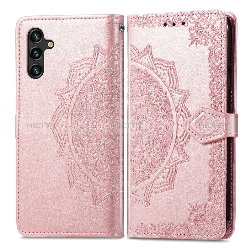 Coque Portefeuille Motif Fantaisie Livre Cuir Etui Clapet pour Samsung Galaxy A04s Or Rose Plus