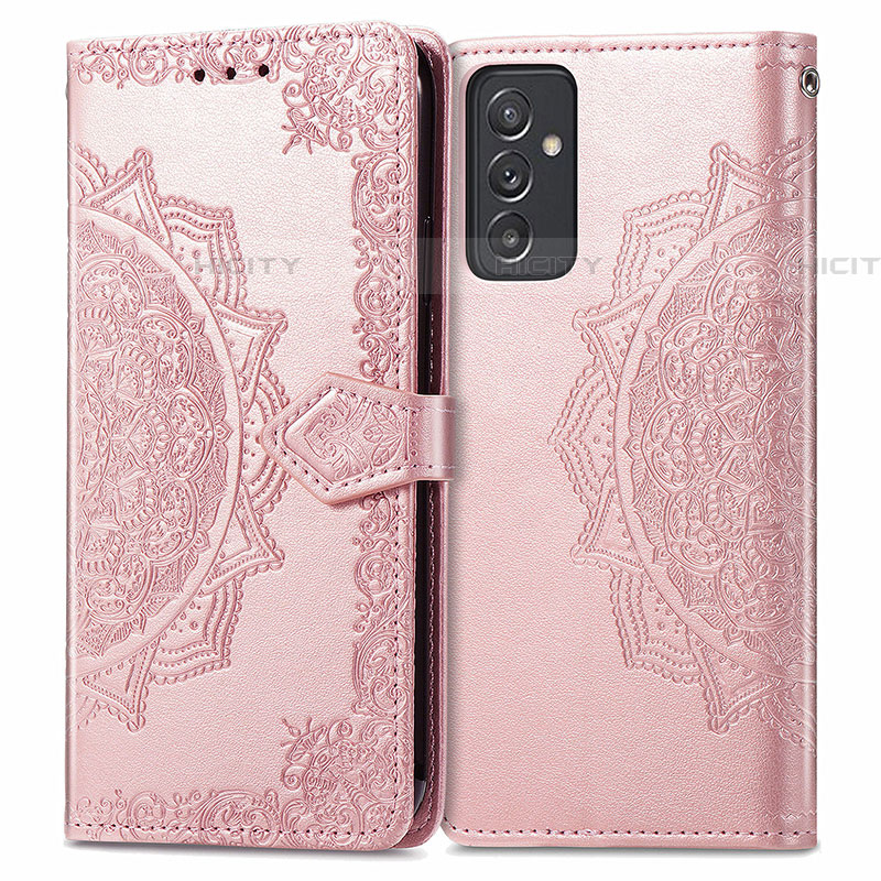 Coque Portefeuille Motif Fantaisie Livre Cuir Etui Clapet pour Samsung Galaxy A05s Or Rose Plus