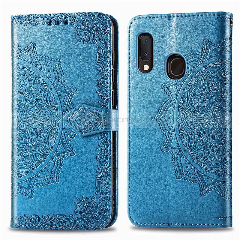 Coque Portefeuille Motif Fantaisie Livre Cuir Etui Clapet pour Samsung Galaxy A20e Bleu Plus