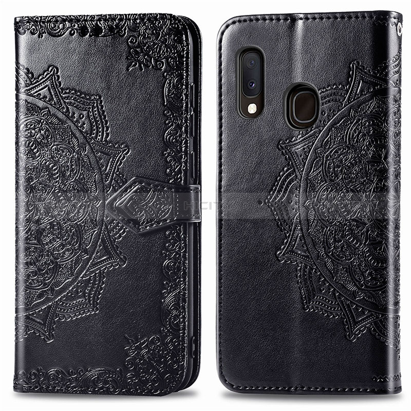 Coque Portefeuille Motif Fantaisie Livre Cuir Etui Clapet pour Samsung Galaxy A20e Noir Plus