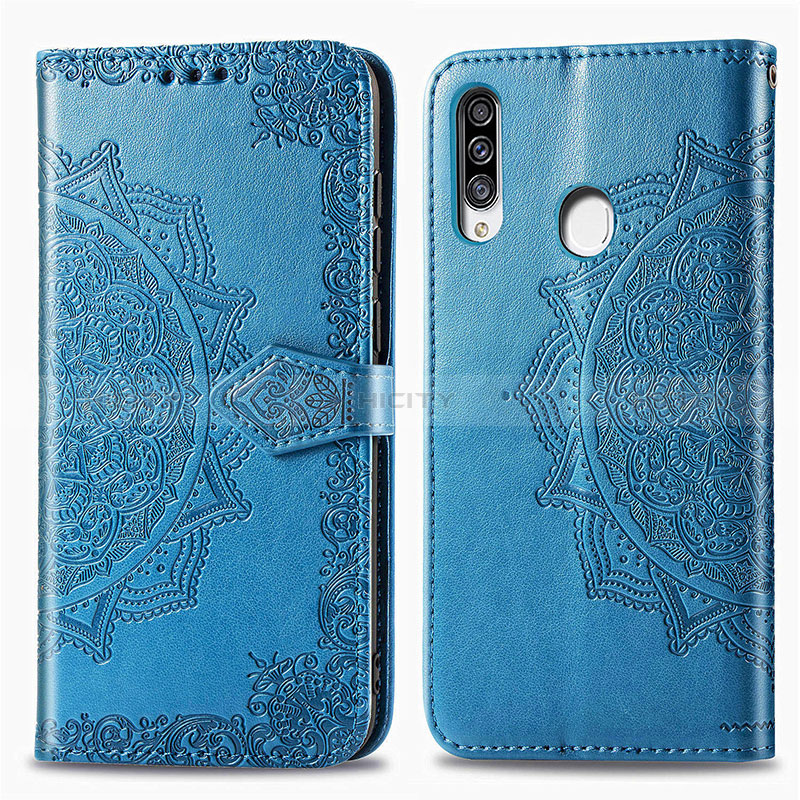 Coque Portefeuille Motif Fantaisie Livre Cuir Etui Clapet pour Samsung Galaxy A20s Bleu Plus