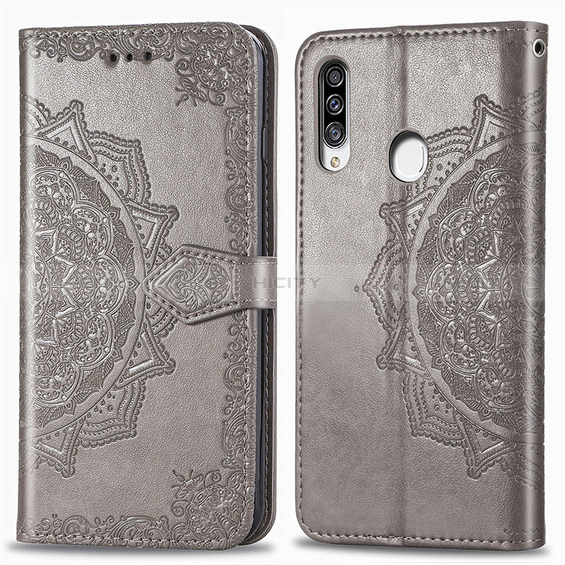 Coque Portefeuille Motif Fantaisie Livre Cuir Etui Clapet pour Samsung Galaxy A20s Gris Plus