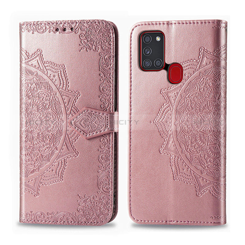 Coque Portefeuille Motif Fantaisie Livre Cuir Etui Clapet pour Samsung Galaxy A21s Or Rose Plus