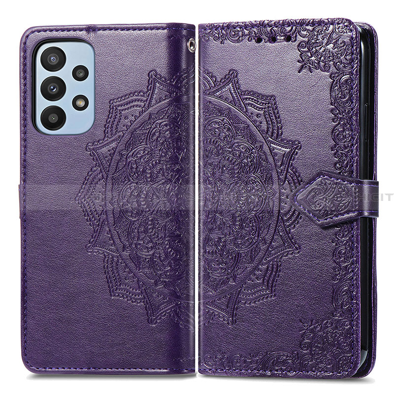 Coque Portefeuille Motif Fantaisie Livre Cuir Etui Clapet pour Samsung Galaxy A23 4G Violet Plus