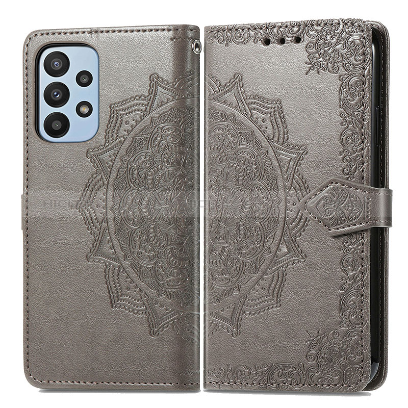 Coque Portefeuille Motif Fantaisie Livre Cuir Etui Clapet pour Samsung Galaxy A23 5G Gris Plus