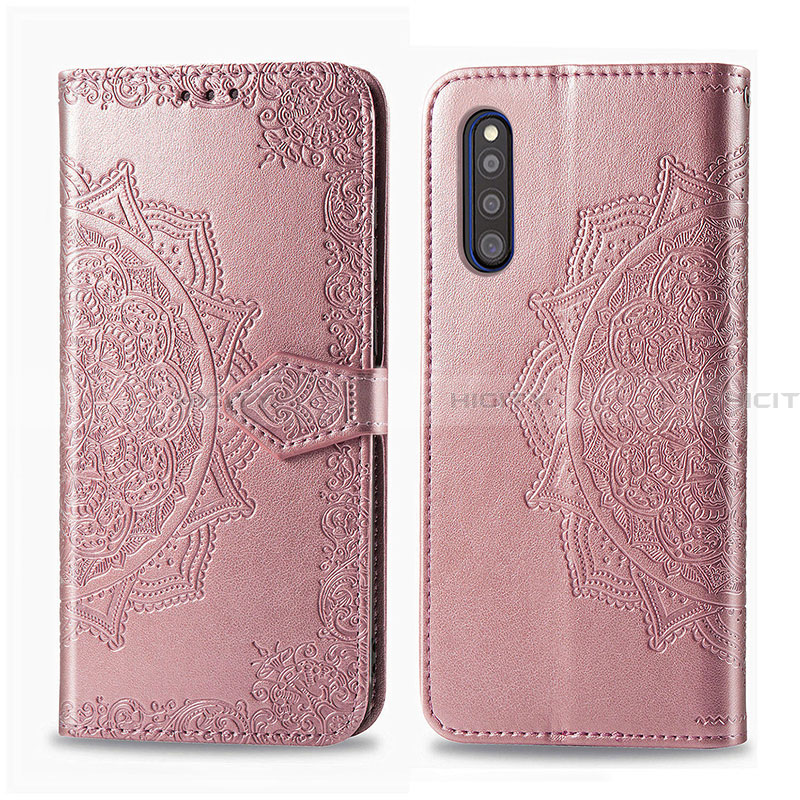 Coque Portefeuille Motif Fantaisie Livre Cuir Etui Clapet pour Samsung Galaxy A41 SC-41A Or Rose Plus