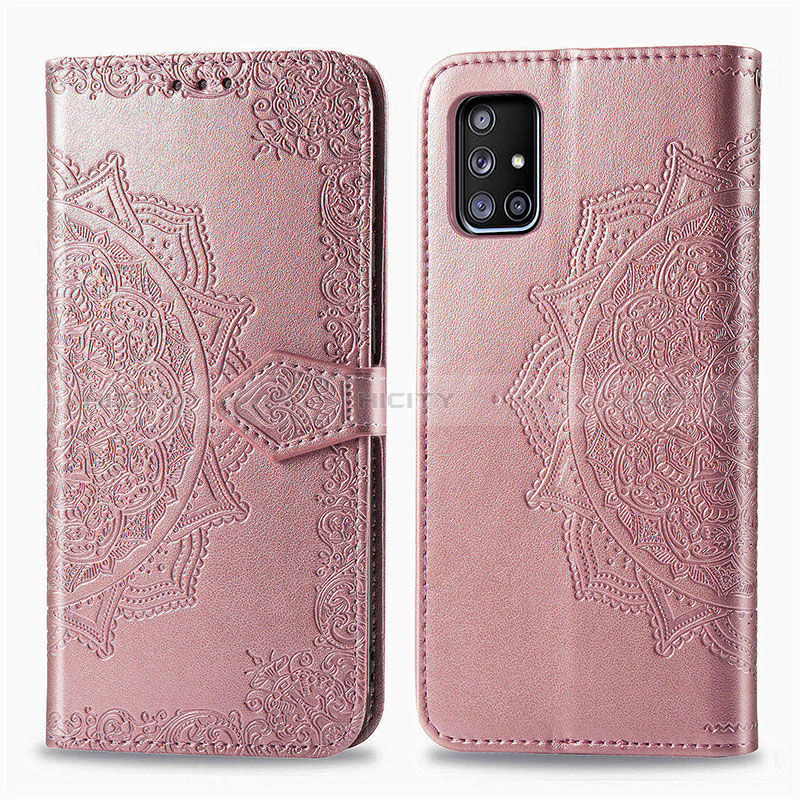 Coque Portefeuille Motif Fantaisie Livre Cuir Etui Clapet pour Samsung Galaxy A51 5G Or Rose Plus