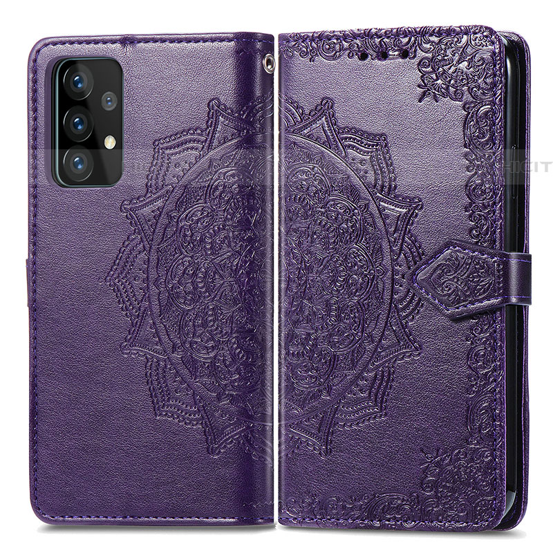 Coque Portefeuille Motif Fantaisie Livre Cuir Etui Clapet pour Samsung Galaxy A52 5G Violet Plus