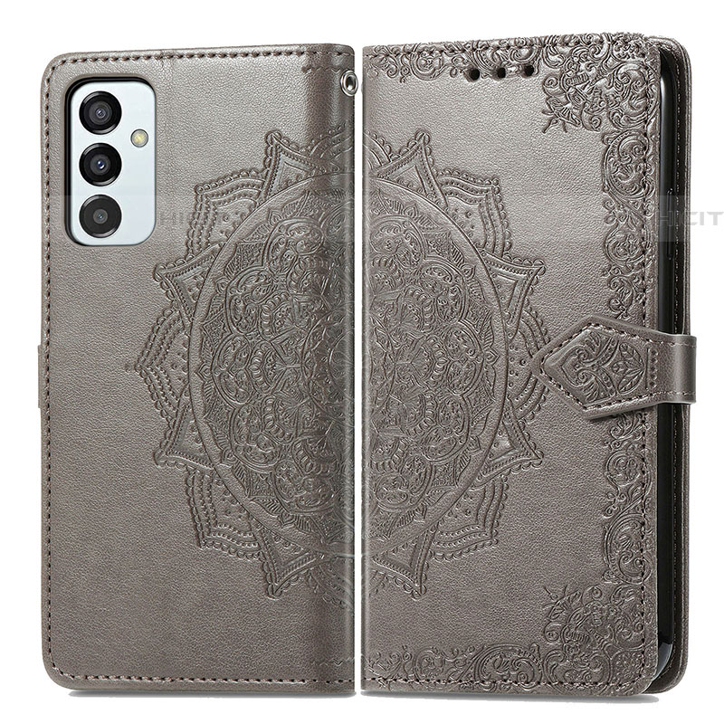 Coque Portefeuille Motif Fantaisie Livre Cuir Etui Clapet pour Samsung Galaxy F23 5G Gris Plus